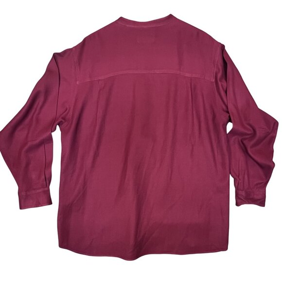 Murano Mens XL Shirt Burgundy 100% Silk Band Collar Long Sleeve Button Up Pocket - Picture 9 of 10
